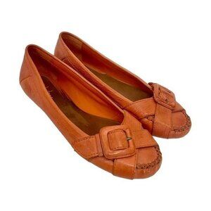 NEW Cole Haan Size 8 Orange Leather Slip-On Ballet Loafers w/ Buckle Accent